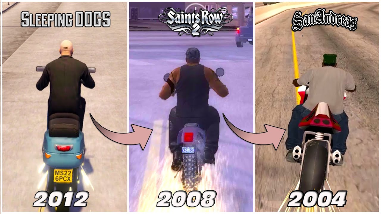 Game Physics Originally Came From 2004 (Sleeping Dogs vs Saints Row 2 vs GTA San Andreas Bike)