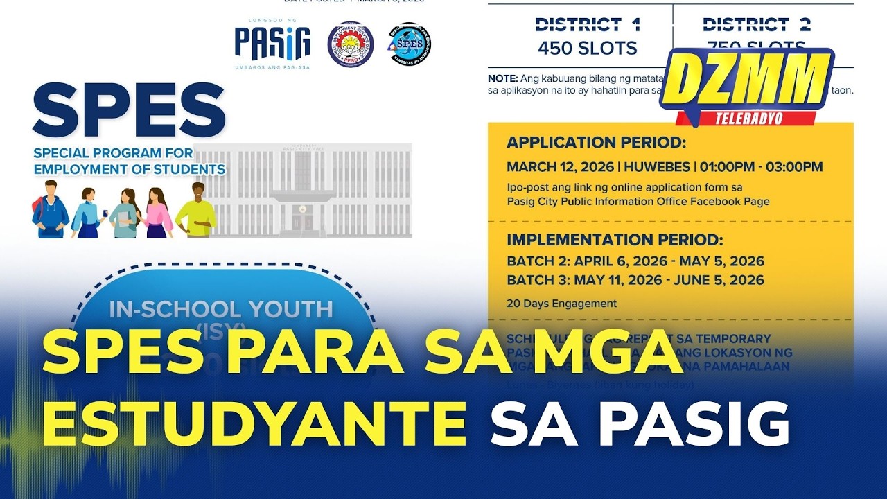 Pasig City opens 1.2K SPES slots for students aged 15–29 | Aprub 'Yan (08 March 2026)