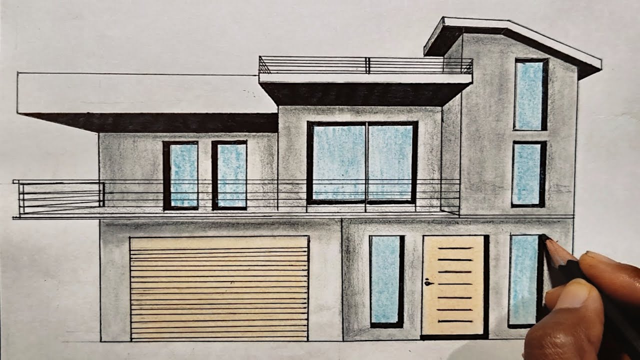 HOW TO DRAW A HOUSE 🏠 IN 1 POINT PERSPECTIVE (30 DAYS HOUSE  DRAWING CHALLENGE FOR 1K SUBSCRIBERS) 