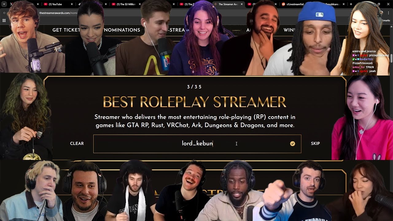 Более 20 стримеров высказали свое мнение о лучшем стримере ролевых игр года (Streamer Awards)