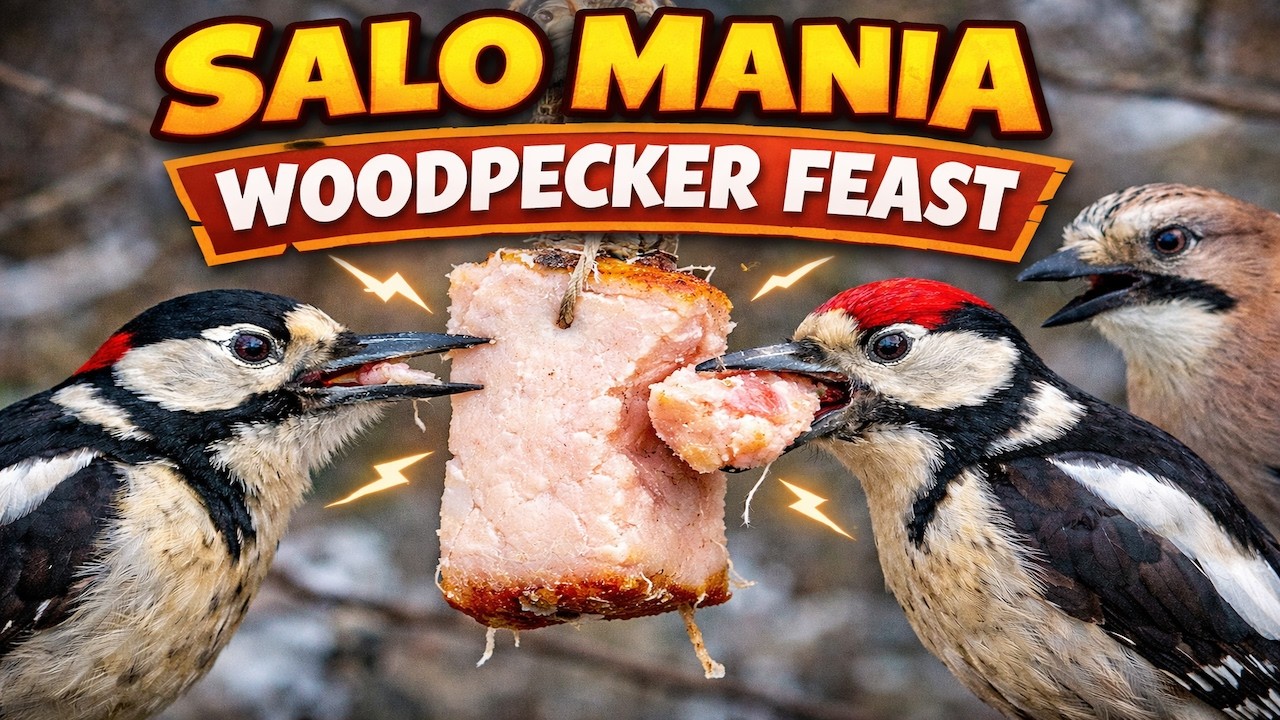 SaloMania! Woodpeckers and Jays Feasting on Ukrainian Salo at the Bird Feeder