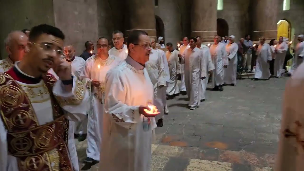 The Coptic Orthodox Sunday Divine Liturgy at the place where Jesus was resurrected in Jerusalem