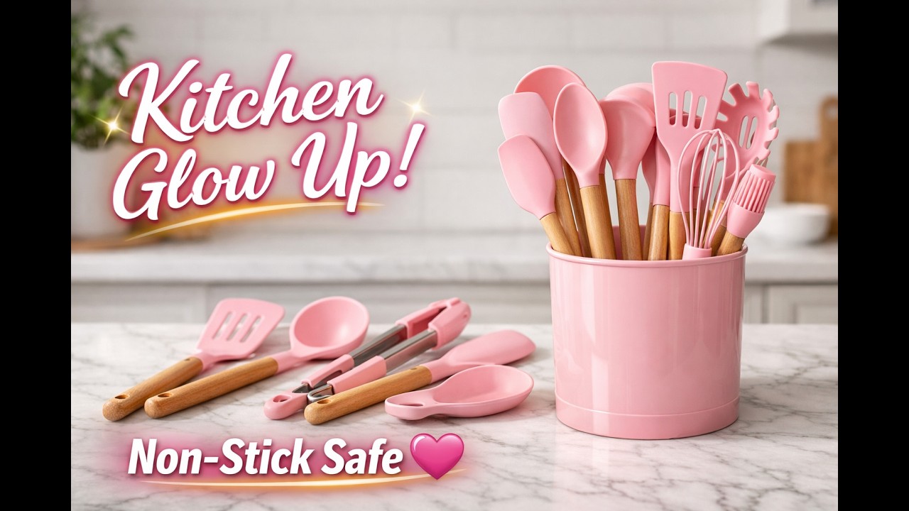 Pink Silicone Kitchen Utensils Set Review | #AmazonFinds #CookingTools #ModernKitchen #KitchenDecor