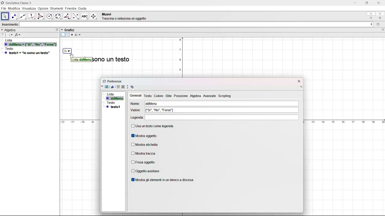 GeoGebra - Allineare perfettamente testi e oggetti azione nella Vista Grafici