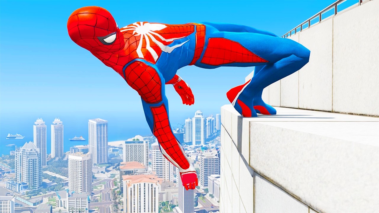 SPIDERMAN CRAZY JUMPS/FALLS (GTA 5 Spider-Man Gameplay) #86