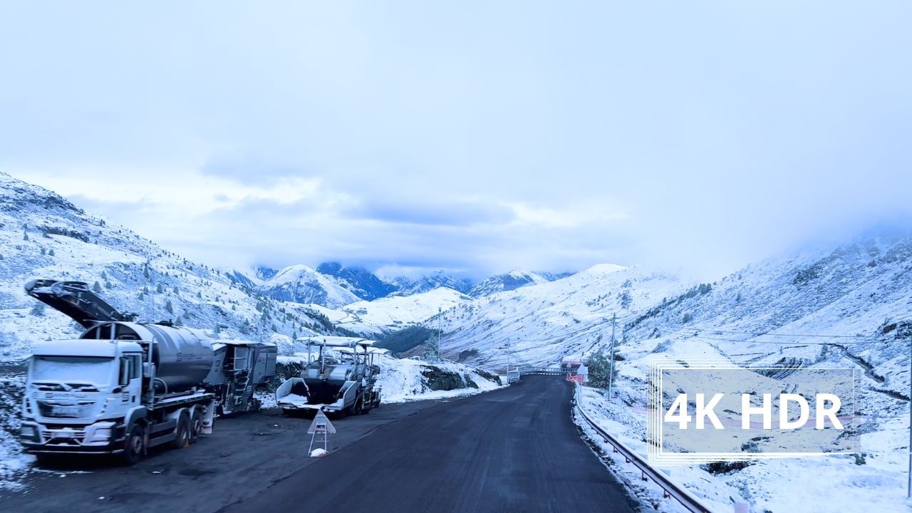 Relaxing Alpine Morning: 4K HDR Truck Drive (Early Snow & Natural Engine Sounds)