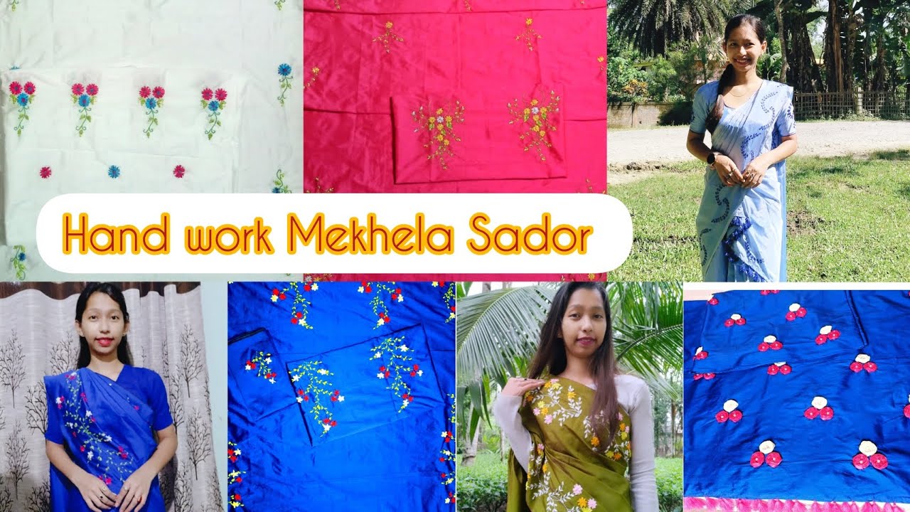 Mekhela Sador/Hand embroidery/Ribbon Embroidery/Febric work