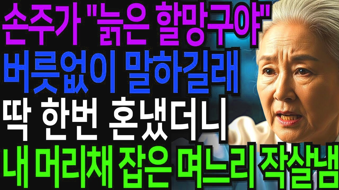 냄새나! 늙은 할망구야  손주가 버릇없이 말하길래 딱 한번 혼냈더니 머리채 잡은 며느리 싹 다 뒤집어 버렸습니다