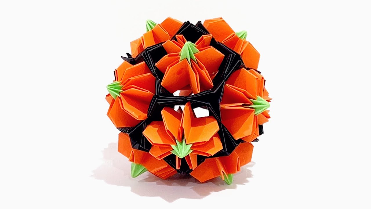 Craft Tutorial🎃Origami Art-How to Make a Pumpkin Flower Ball #kusudama #halloween #gift #decoration