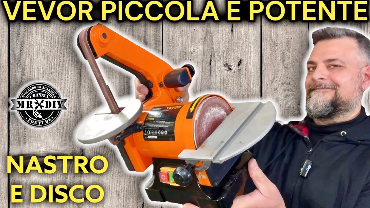Piccola ma potente levigatrice a nastro e a disco, per tubi, legno e metallo 250W vevor. Muscarella