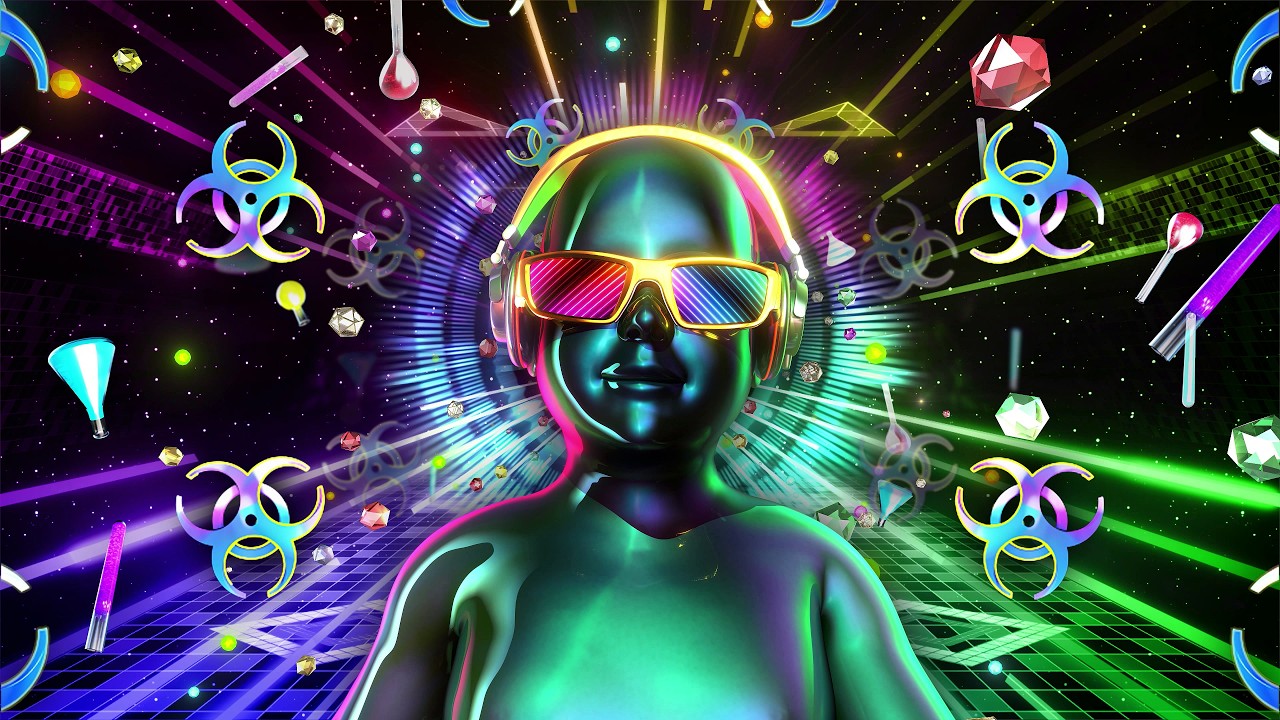 4K Screensaver | Vibrant Neon Futuristic Character with Headphones – Psychedelic VJ Loop (No Sound)