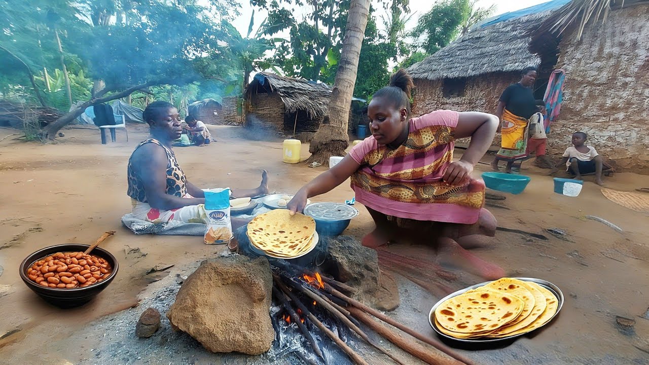 African Village Cooking | Fluffy Soft Layered Chapatis & Coconut Beans Stew Feast for Family 🌴
