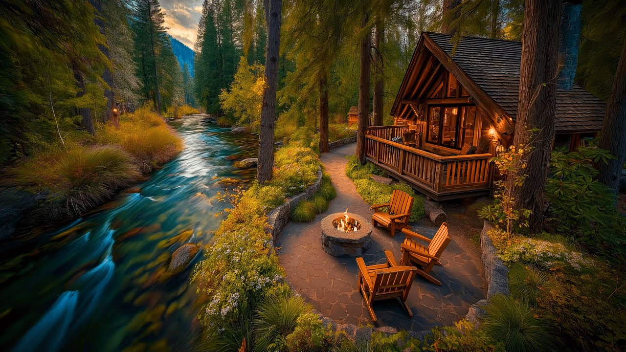 Spring 🌸 Forest Ambience | Calm Stream, Cozy Cabin Firepit & Birdsong