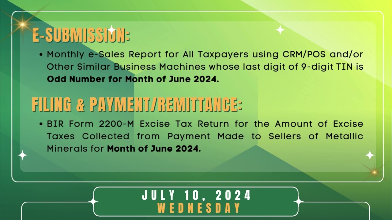 Tax Calendar July 10, 2024