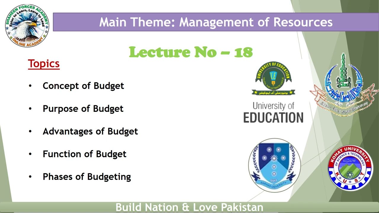 Lecture 18 | Concept, Purpose, Advantage, Functions & Phases of Budgeting