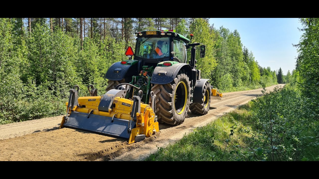 MeriRoad equipment maintaining gravel road with remix method.