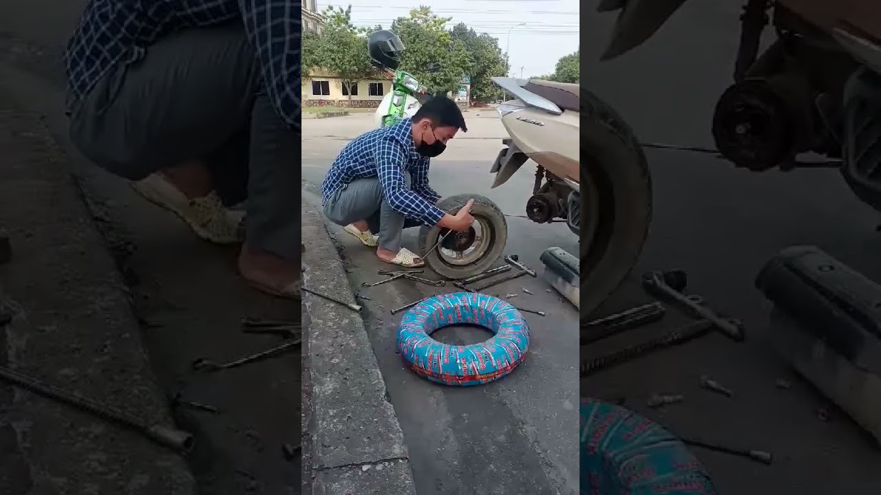 Cách tháo lốp xe tay ga bằng tay