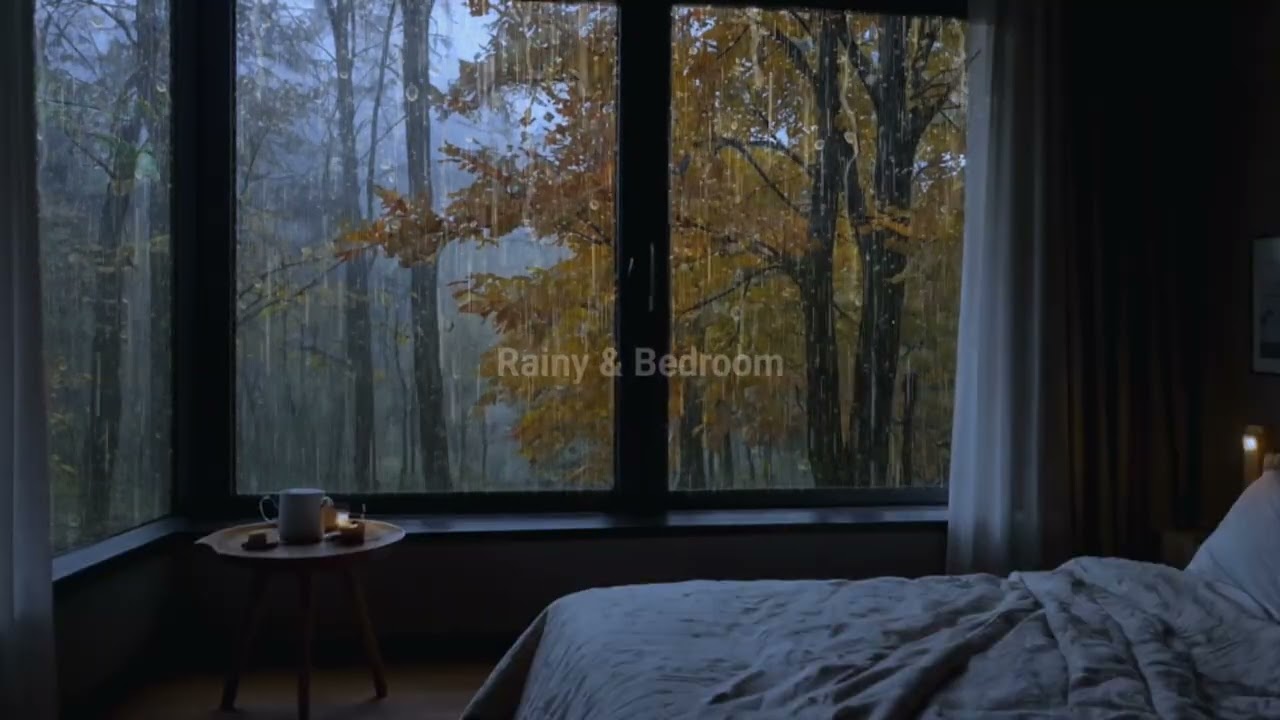 Тихий дождь по стеклу Мягкая гроза ASMR для спокойного глубокого ночного сна