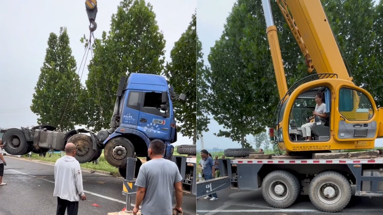 Female Crane Operator Heze, Rescue Efforts in Trailer Truck Accident