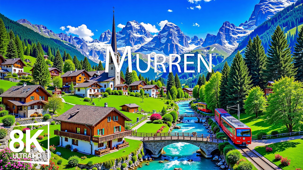 M&uuml;rren 8K UHD &ndash; Stunning Cliffside Village, Jungfrau Peaks & Alpine Serenity