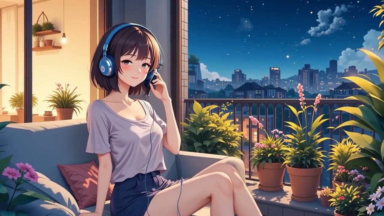 Lo-fi Hip Hop 🍃 | Chill Anime Vibes on a Balcony at Night | Relaxing Beats to Study, Work, or Sleep
