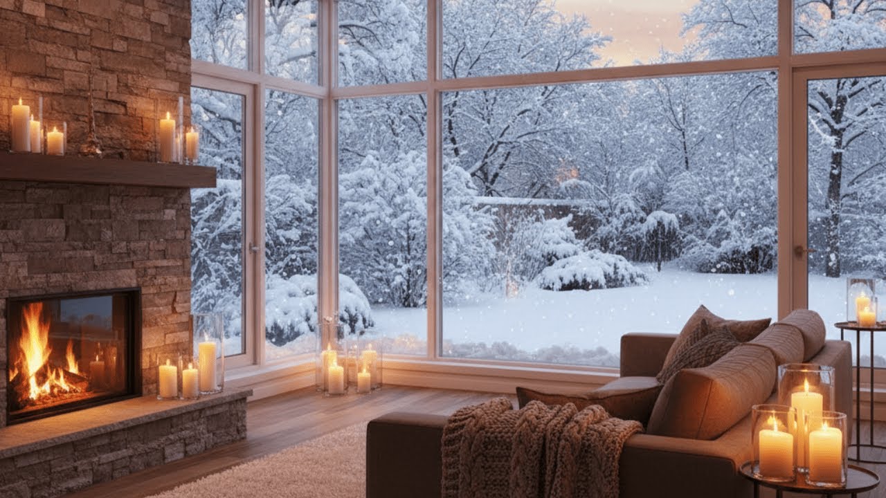 Heavy Snow & Crackling Fireplace | Cozy Winter Cabin Ambience for Relax, Sleep & Focus