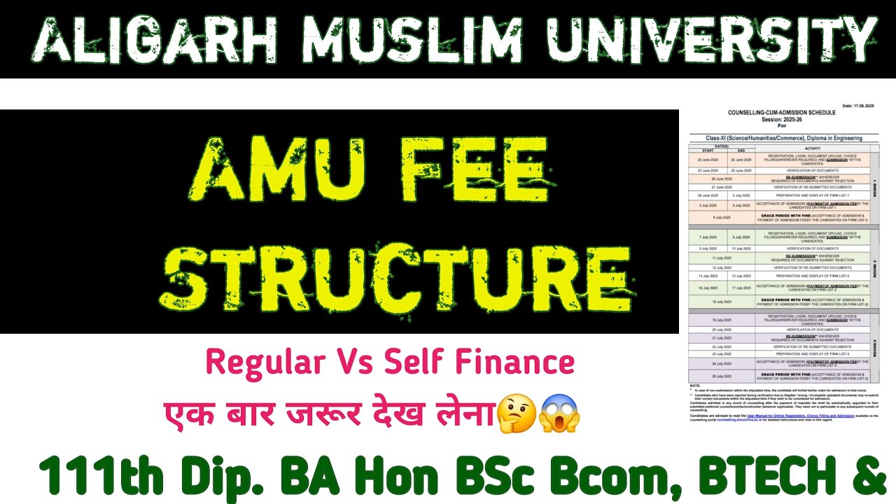 AMU Admission Fee Structure 2025 AMU Admission Fee Regular 2025 AMU Admission Self Finance Fee 2025