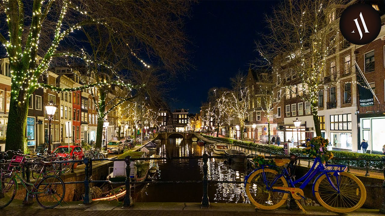Night Walk through Romantic Canals of Amsterdam // 4k UHD