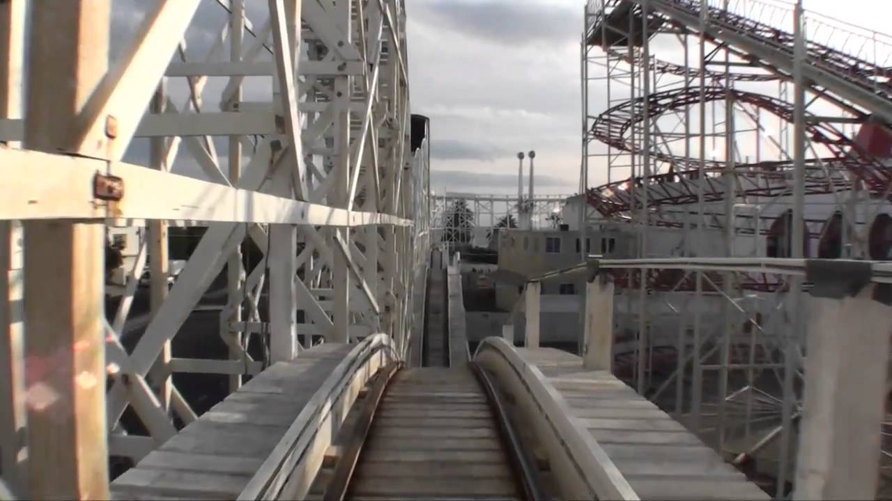 Scenic Railway Wooden Roller Coaster Front Seat POV Luna Park Melbourne Australia