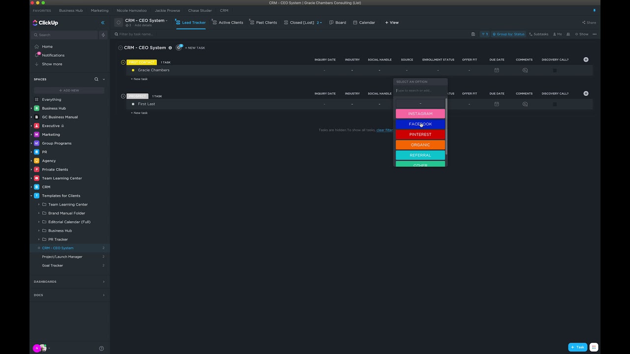 CRM and Lead Tracking for CEOs with my ClickUp CRM System
