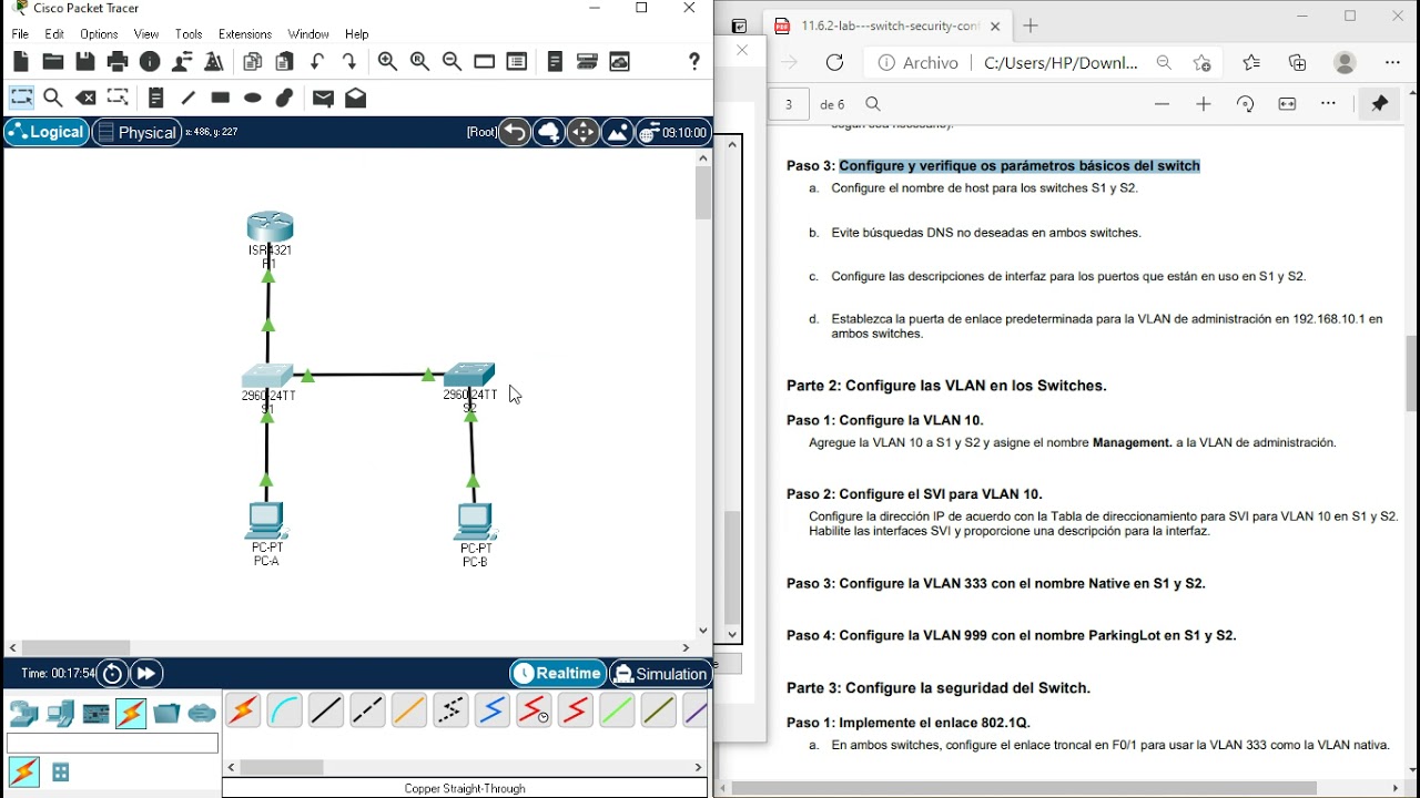 11.6.2 Lab - Configuración de seguridad en el Switch - Switch Security Configuration