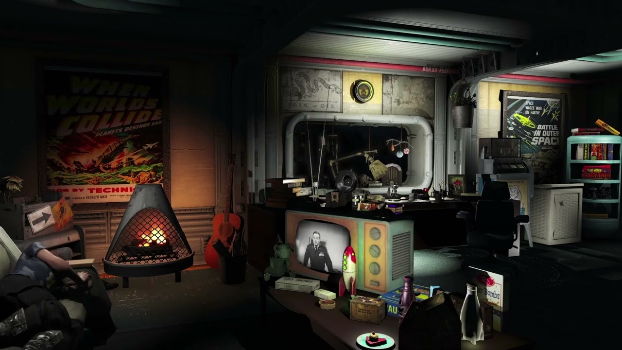 10 Hours of Fallout 4 ASMR Retreat: Warm Fire, Rain Sounds, and Retro Radio in Vault 5 / Deep Sleep