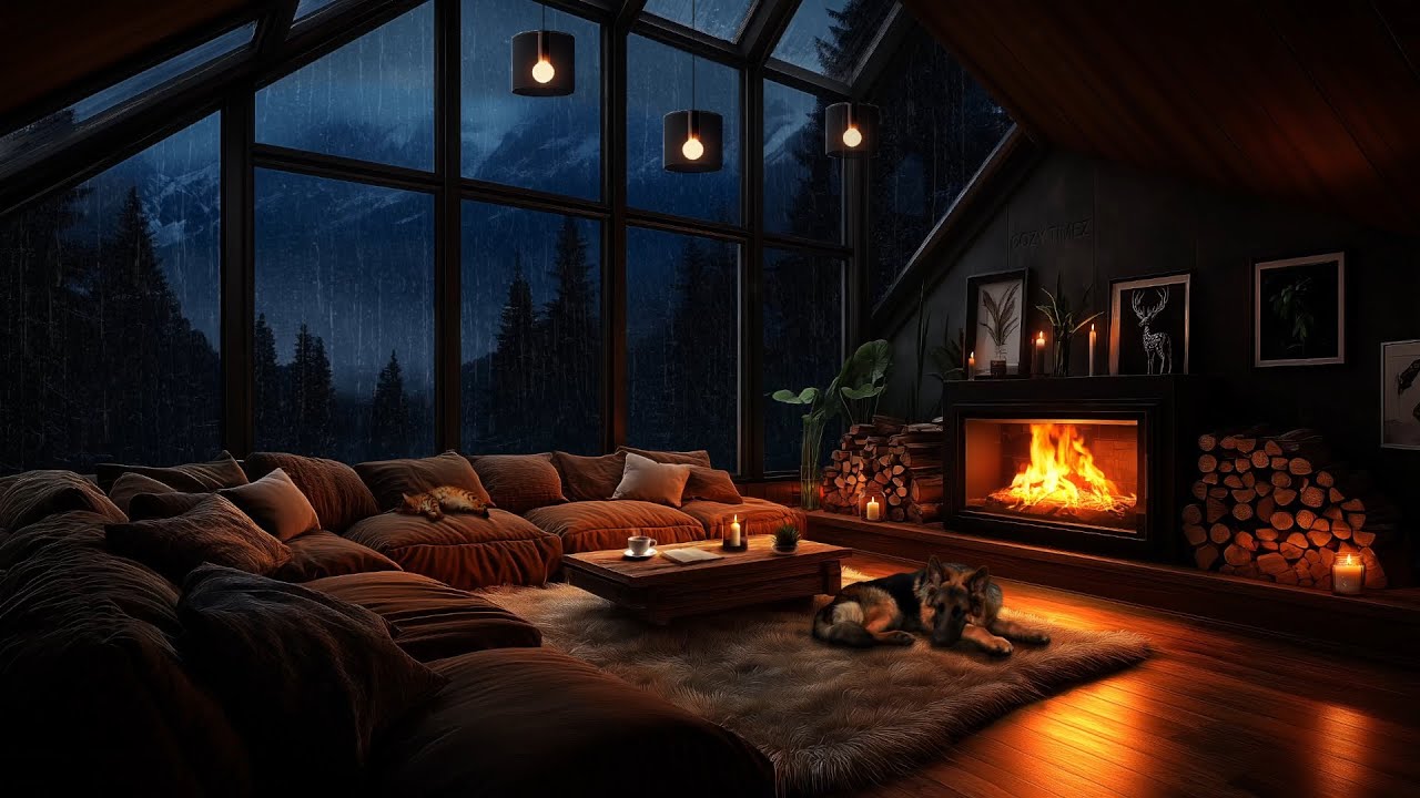 Thunderstorm in the Mountains - Cozy Living Room, Fireplace & Sleeping Pets