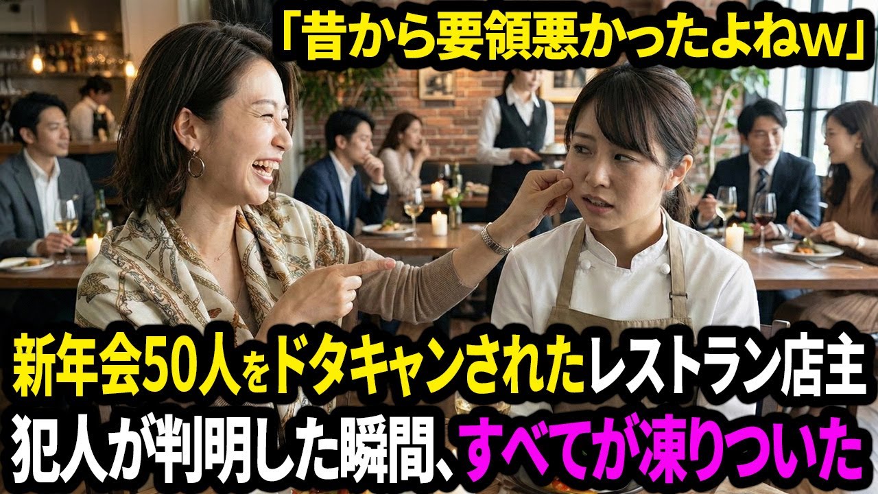 「昔から要領悪かったよねｗ」新年会50人ドタキャンされた人気レストランの女店主→その犯人が判明した瞬間、すべてが凍りついた【面白きかな人生】