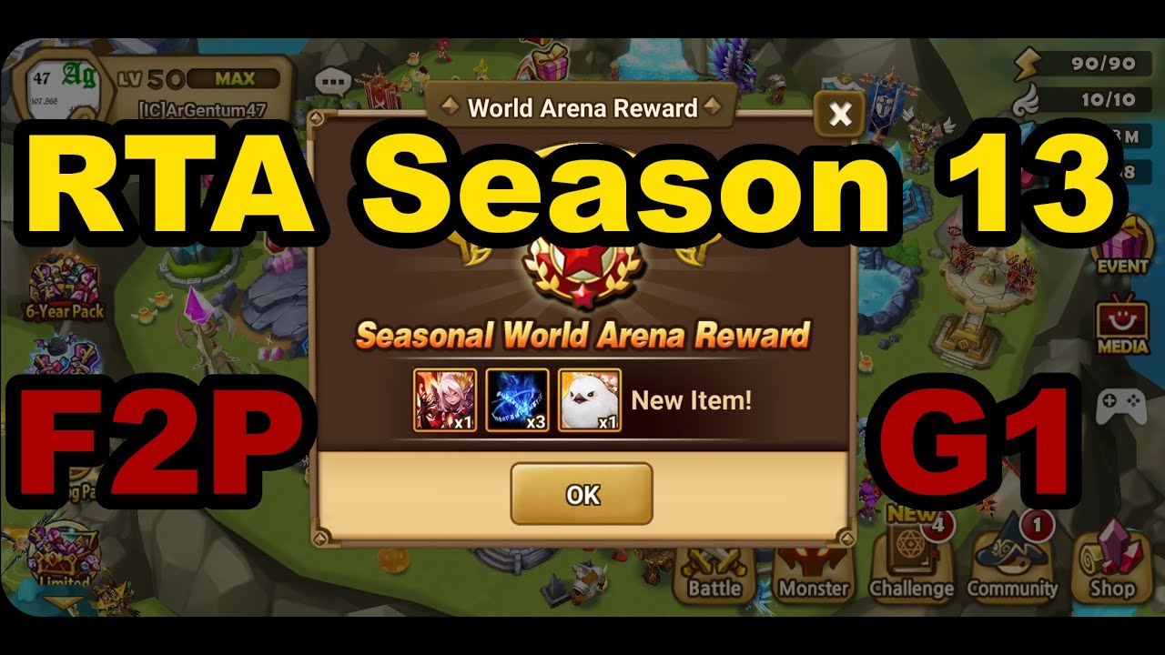 Summoners War My way to G1. Last 14 battles of RTA season 13 [F2P] + My RTA Runes