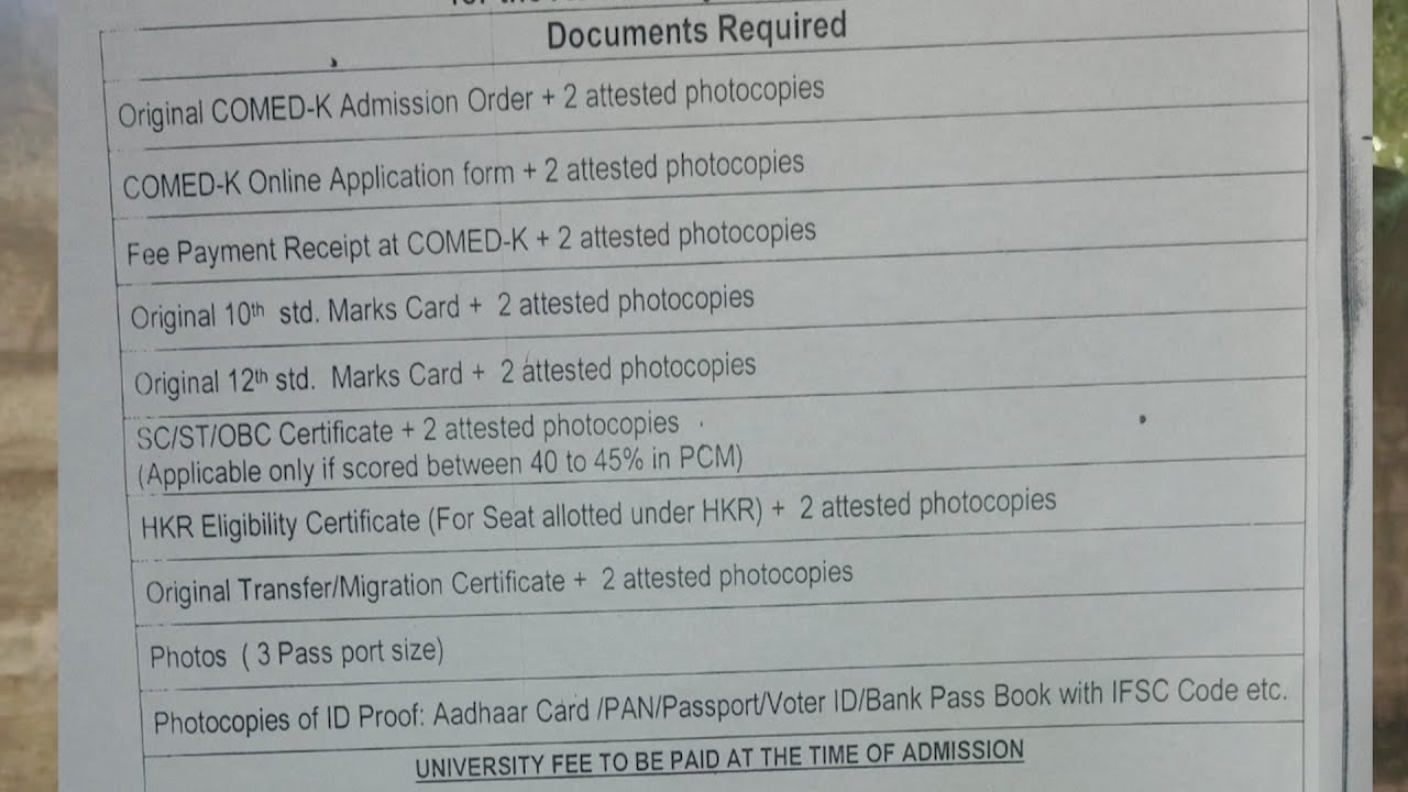 Comedk 2022 - Documents Required