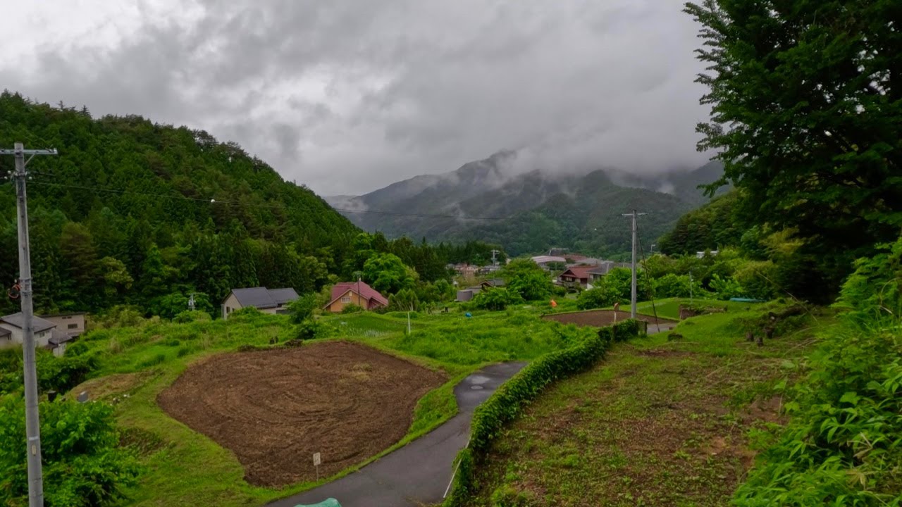 4K Beautiful Scenery Japanese Countryside Walking Tour Rainy Day Nagano, Japan