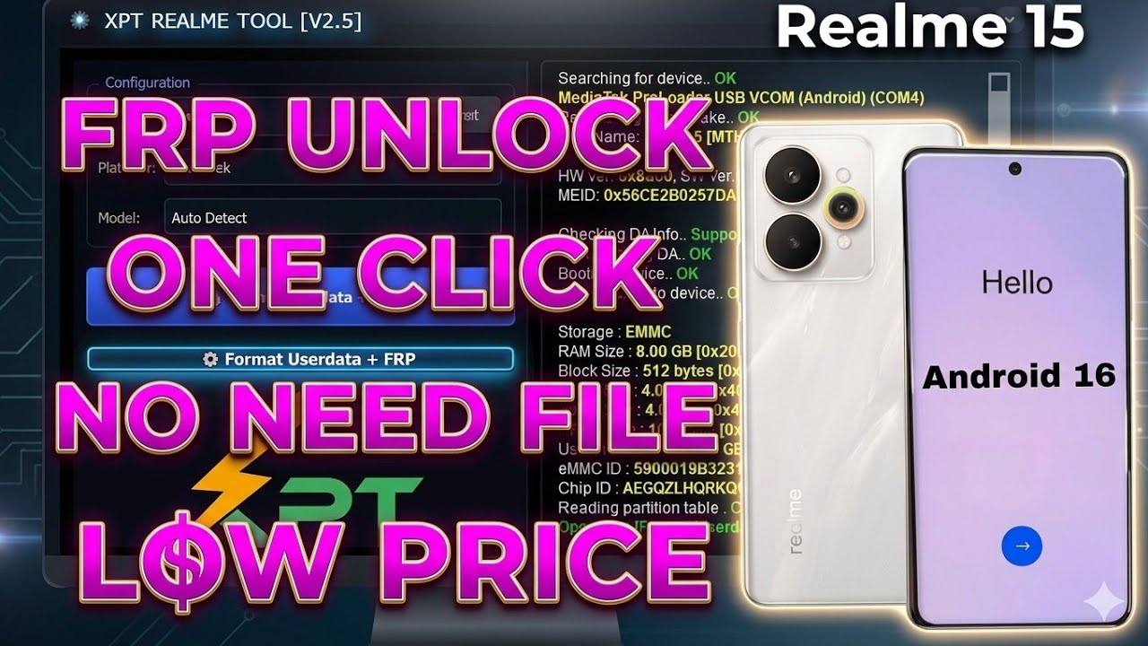 Realme 15 (RMX5106) FRP Unlock 2026 🔓 | Android 16 One Click Bypass Without File  | XPT Realme Tool