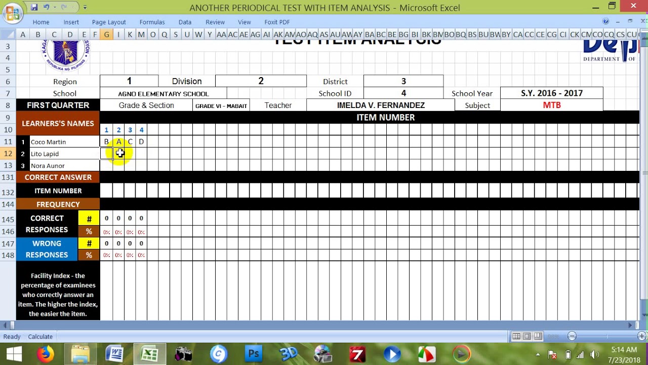 AUTOMATED PERIODIC TEST RESULT TEMPLATE WITH TEST ITEM ANALYSIS