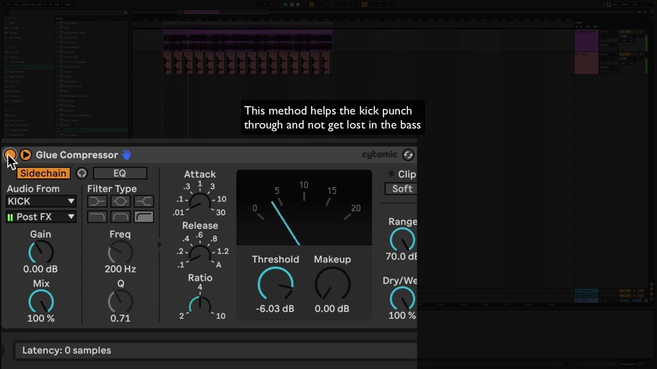 Базовая настройка боковой цепи для бас-гитары и кика (Ableton Glue Compressor)