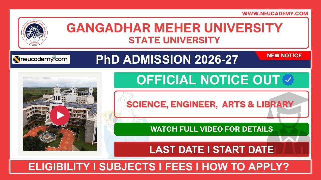 Gangadhar Meher University PhD Admission 2026-27 | Eligibility, Seats, Dates & Process