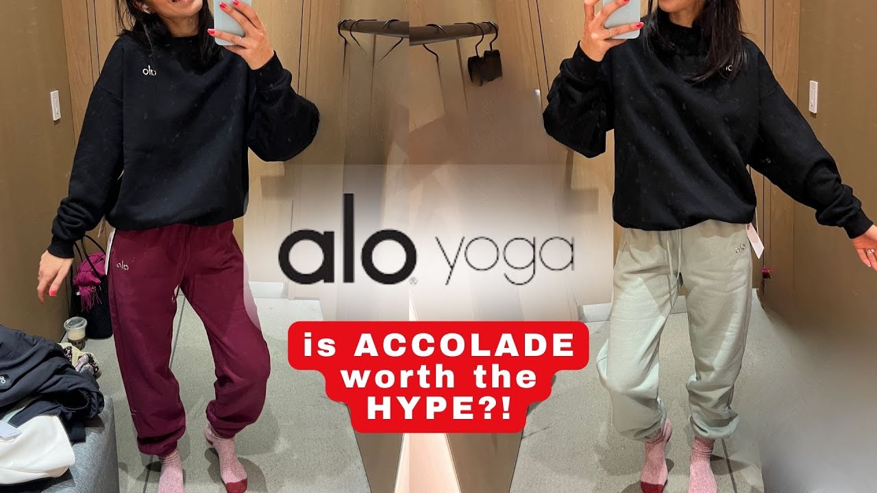 $276 alo yoga set | iconic Accolade CREW NECK & SWEATPANT | The Fashion Try On