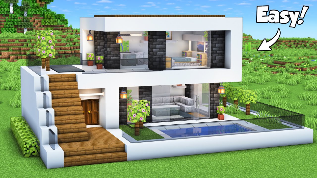 Minecraft: How to Build a Small Modern House Tutorial (Easy) #79 - Interior in Description!