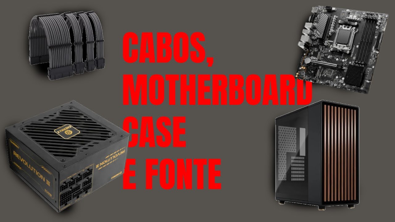 motherboard na caixa e cabos da fonte