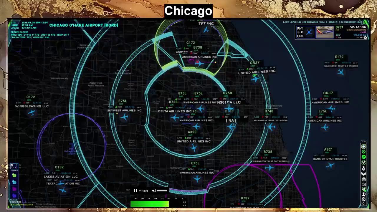 KORD | SkyGlass Real-Time Air Traffic Radar • LiveATC Audio • Ambient Aviation