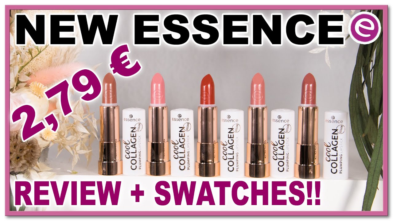 ESSENCE COOL COLLAGEN PLUMPING LIPSTICKS - REVIEW + LIP SWATCHES // ALL COLOURS