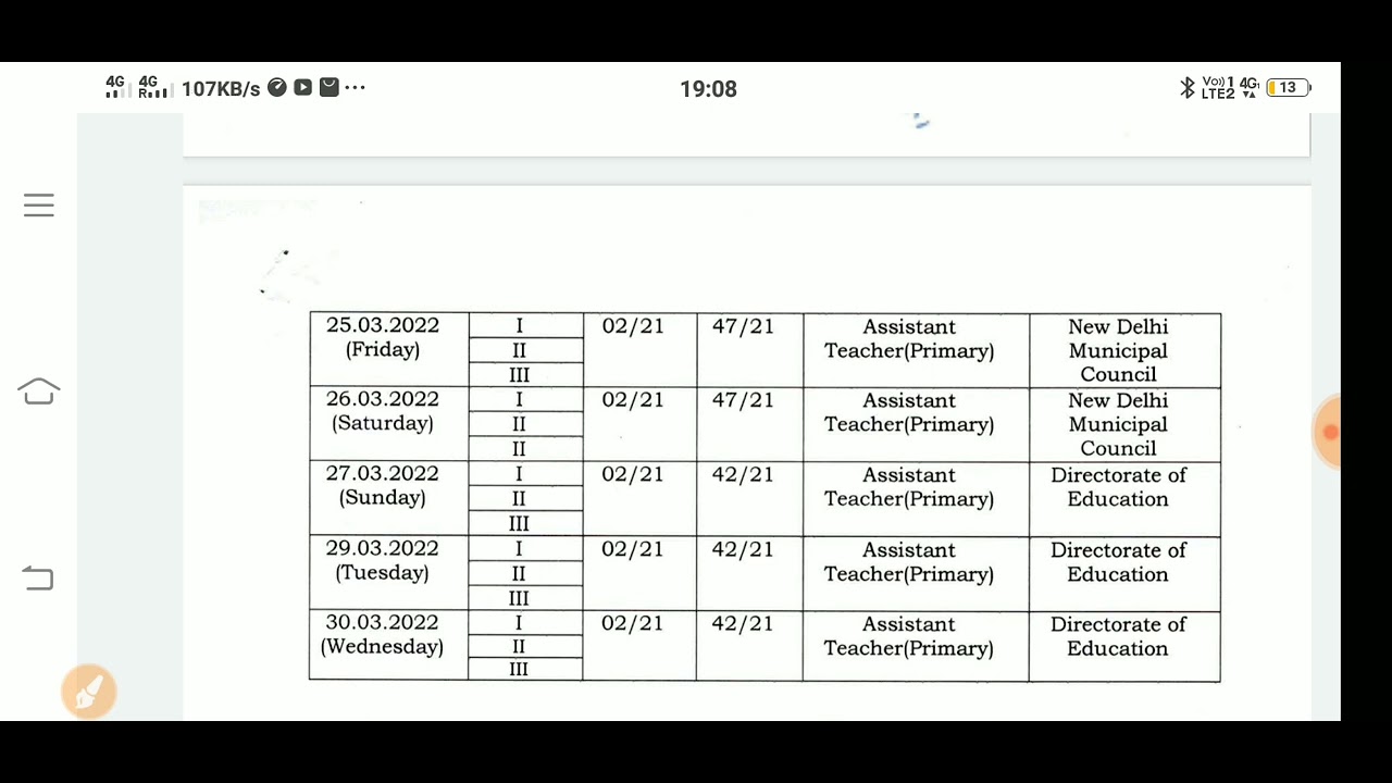 DSSSB ASSISTANT TEACHER PRIMARY EXAM DATE 42/21 47/21 2022 DOE NDMC