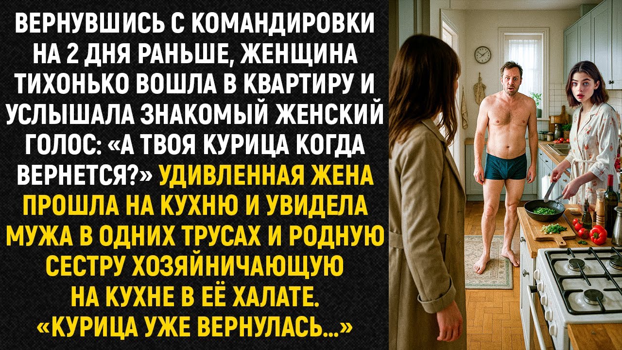 Вернувшись с командировки на 2 дня раньше, женщина тихо вошла в квартиру и услышала знакомый голос..