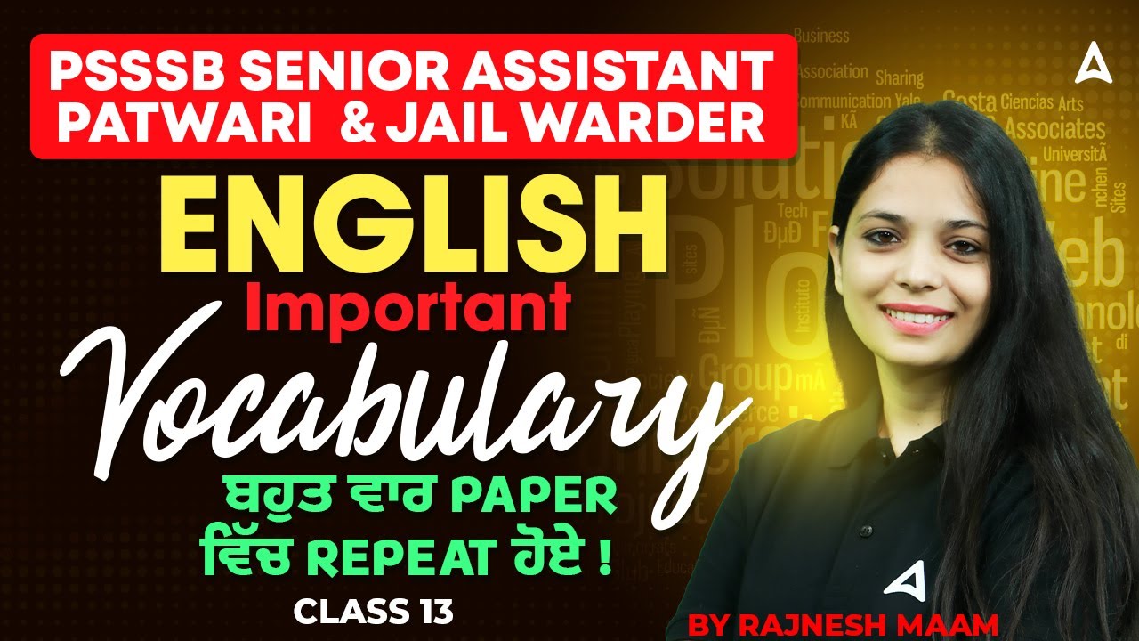 PSSSB Senior Assistant  / Jail Warder Exams 2025 | English Vocabulary Most Repeated Questions #13