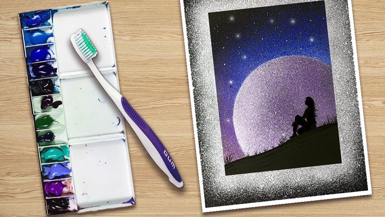 Spray Painting Moonlight with Stars | Toothbrush & Water color Painting Techniques @ManafmayanArts